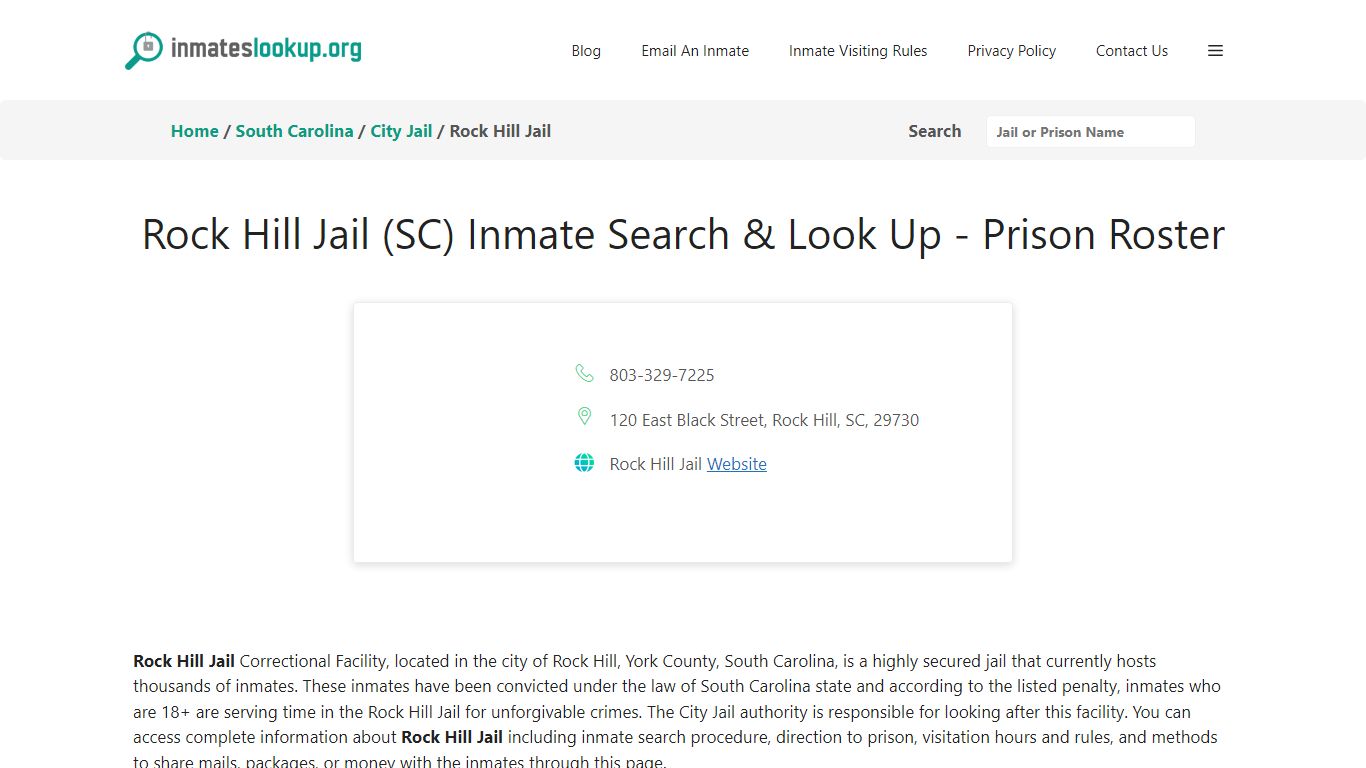 Rock Hill Jail (SC) Inmate Search & Look Up - Prison Roster