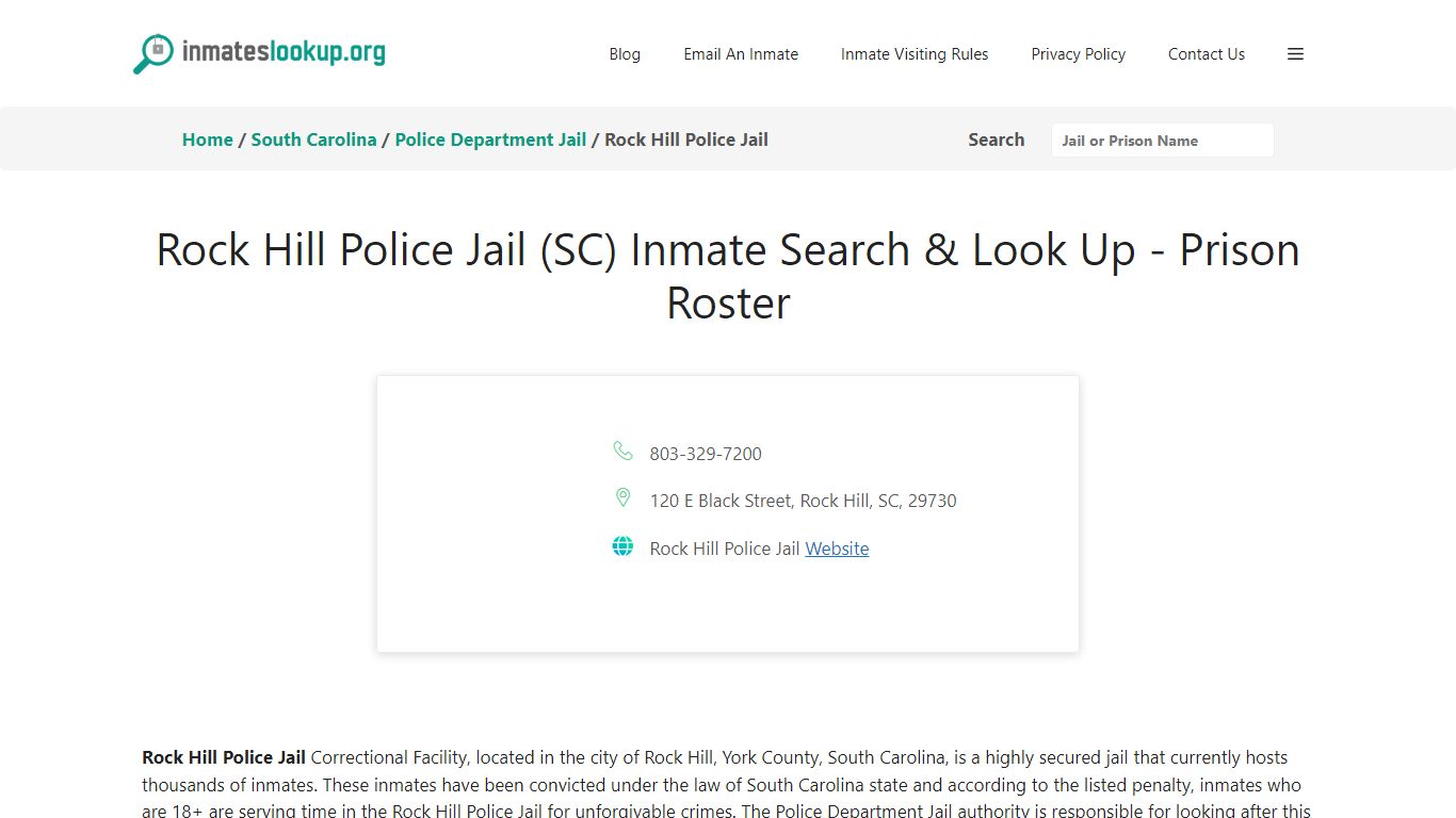Rock Hill Police Jail (SC) Inmate Search & Look Up - Prison Roster