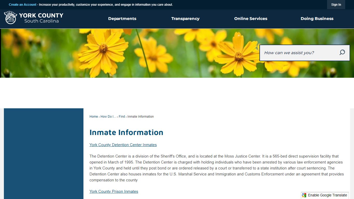 Inmate Information | York, SC